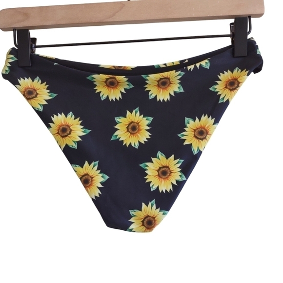 Shein Women's Sunflower Print High-Cut Bikini Bottom Black - Picture 2 of 3